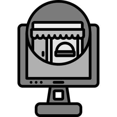 Kamera ikonlu bilgisayar. Web için kamera vektör simgesine sahip bilgisayarın basit illüstrasyonu