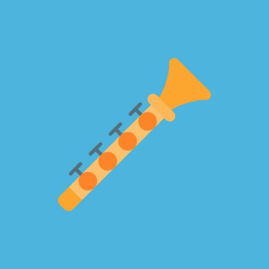 Trompetin düz tasarım simgesi, mavi arkaplanda izole