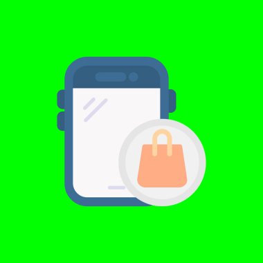 Alışveriş poşeti düz simgesi. Cep telefonu, logo ve cep telefonu için alışveriş çantası vektör simgesine sahip alışveriş poşeti simgesi