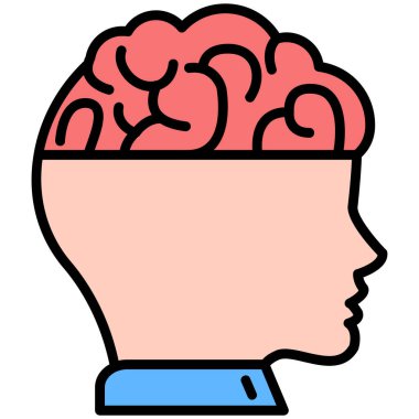 İnsan beyni ikonu renk ana hatları vektörü