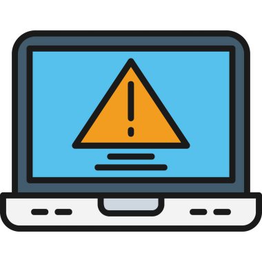 Uyarı işareti ve uyarı vektör illüstrasyonlu dizüstü bilgisayar