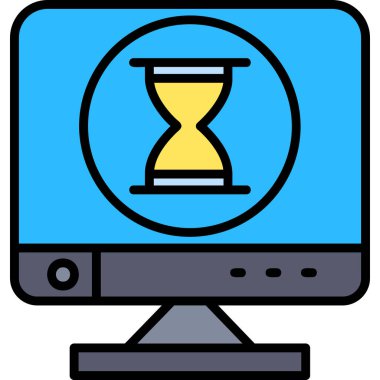 Kum saati simgesi, vektör illüstrasyonlu bilgisayar monitörü