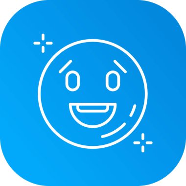 Beyaz arkaplanda izole edilmiş mutlu gülümseme simgesi. Gülen surat. Yüz gülümseme ikonu. Mavi kare düğme. vektör illüstrasyonu