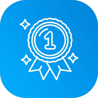 Beyaz bir ikona beyaz ödül rozeti. izole edilmiş mavi arka plan. Kazanan sembol. vektör sembolü