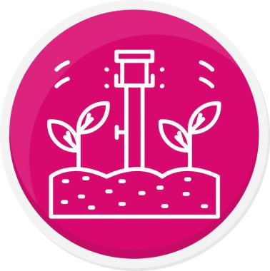 Beyaz arka planda yaprak simgesi olan çizgi sulama bitkisi. Sulama sembolü. Bahçe işlerinin sembolü. Renkli taslak konsepti. vektör