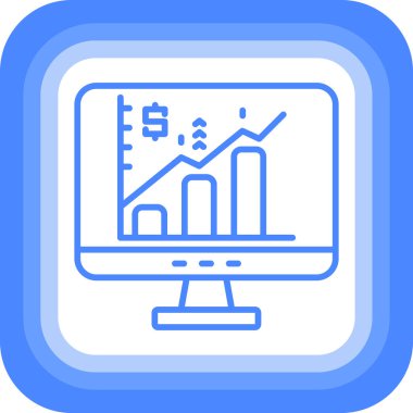 Grafik çizelgesi simgesi olan bilgisayar monitörü, basit vektör illüstrasyonu