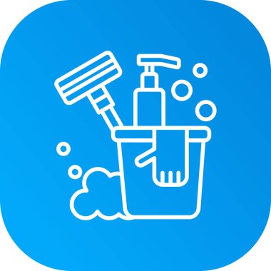 Uzun gölgeyle izole edilmiş beyaz çizgi tıraş köpüğü simgesi. Berber dükkanı sembolü. Mavi kare düğme. vektör.