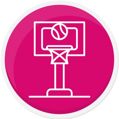 Beyaz basketbolcu ikonu uzun gölgeli izole edilmiş. Spor sembolü. Pembe daire düğmesi. vektör illüstrasyonu