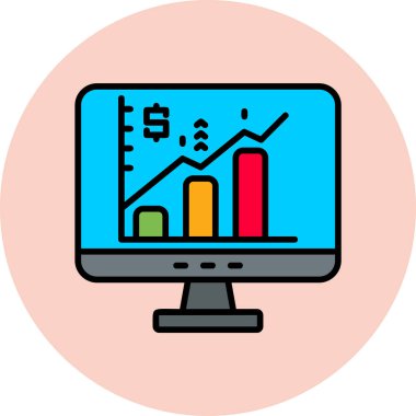 Grafik simgesi olan bilgisayar. düz dizayn. vektör illüstrasyonu