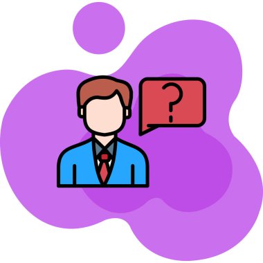 Soru işareti ve konuşma balonu çizim tasarımı olan iş adamı