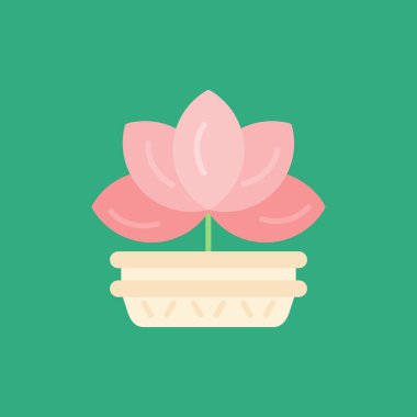 çömlek düz tasarım vektör illüstrasyonunda çiçek