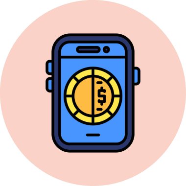 Bozuk para ikonlu akıllı telefon. web için sikke vektör simgeleriyle akıllı telefonun özet çizimi