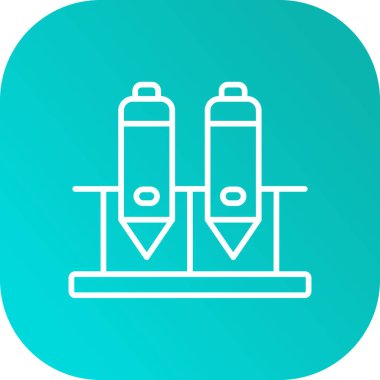 Beyaz arka planda izole edilmiş matara ve kimya laboratuvarı test ikonu içeren çizgi test tüpü. Laboratuvar işareti. yeşil renkli konsept.