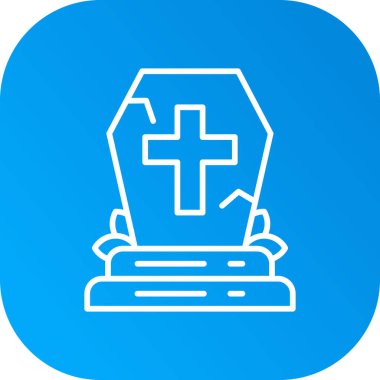 Mavi arka planda haç simgesi olan beyaz bir mezar. Mavi daire düğmesi. vektör.