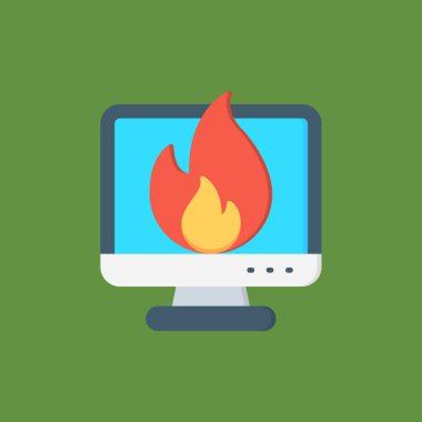 Ateş vektör simgesi, bilgisayar ve ateş işareti. ateş sembolü, ateş vektör illüstrasyonu