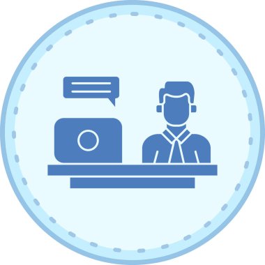 Dizüstü bilgisayarı ve mikrofonu olan bir kadının vektör çizimi