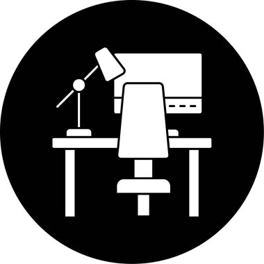 masa ve bilgisayar simgesi, vektör illüstrasyonu