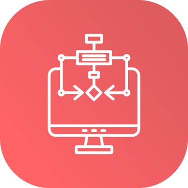 Beyaz çizgi dizüstü bilgisayar simgesi beyaz arkaplanda izole edildi. Uzaktan kumandalı dizüstü bilgisayar. Pembe kare düğme. vektör.