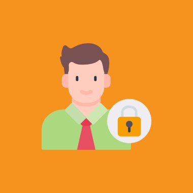 Adam asma kilit ikonunu tutuyor. vektör illüstrasyonu