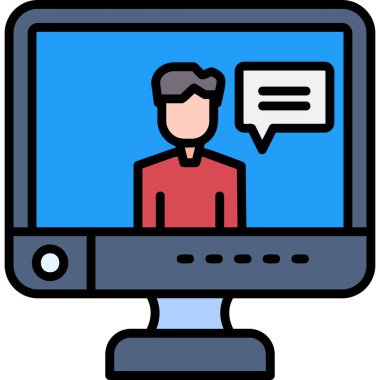 Video konferansı simgesi renk ana hatları vektörü