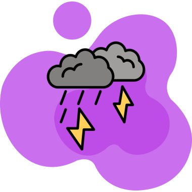 Beyaz arkaplanda bulut ve şimşek olan vektör simgesi.