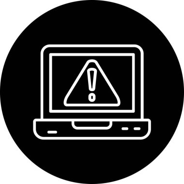 Uyarı simgesi olan dizüstü bilgisayar. Ünlem simgeli dizüstü bilgisayarın basit bir çizimi