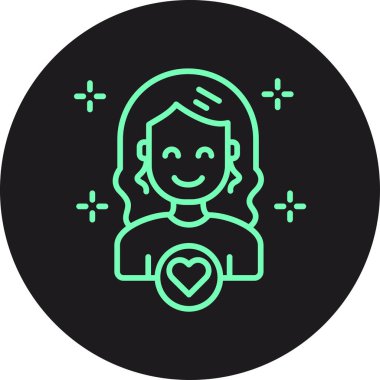 Kalp vektör çizgisi simgesi olan güzel bir kadın yüzü