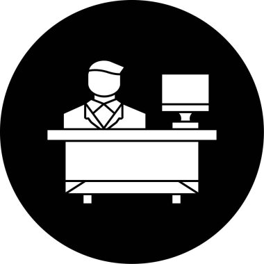 Daire içinde bir ofis çalışanının çizimi.