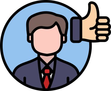 Başparmak simgesi ve vektör tasarımı olan iş adamı