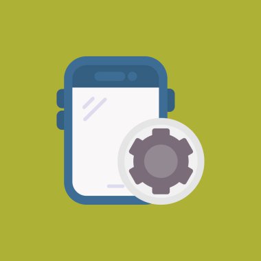 Akıllı telefon ve vites simgesi. Akıllı telefon vektör simgesi beyaz arkaplanda izole edilmiş akıllı telefonun düz çizimi