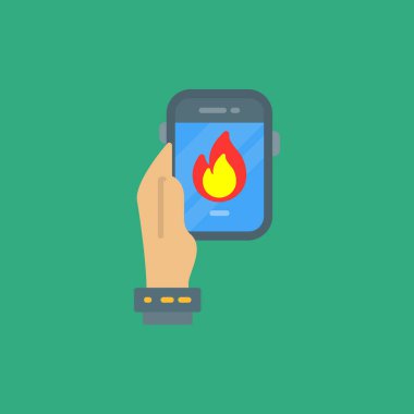 Ateşli vektör resimli akıllı telefon izole edildi. düz tasarım biçimi