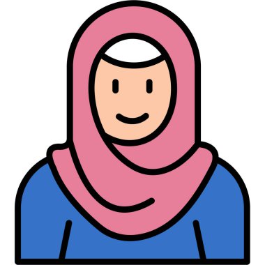 tesettürlü müslüman kız, vektör, illüstrasyon, basit tasarım