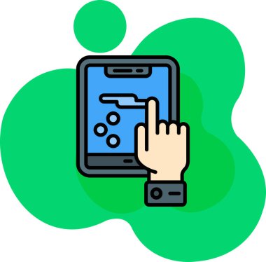 Akıllı telefon ikonu ile el. vektör illüstrasyonu