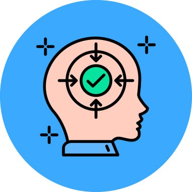 Beyin düşünme simgesi renk ana hatları vektörü