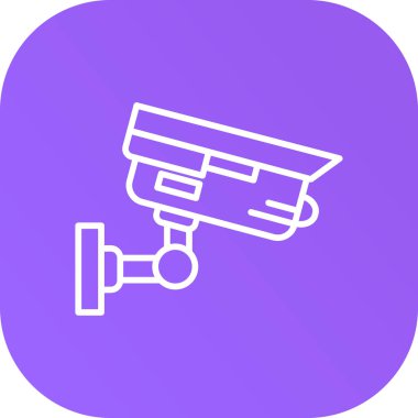 Uzun gölgeli beyaz çizgi kamera simgesi. Kamera. Dijital fotoğraf tabelası. mor kare düğme. vektör illüstrasyonu