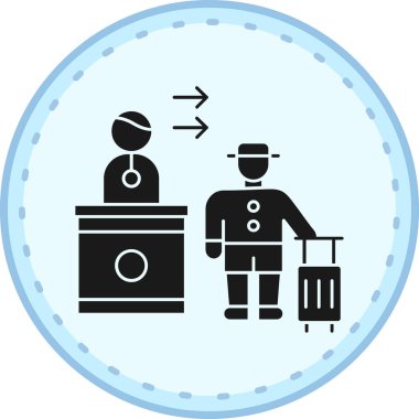 Mavi takım elbiseli ve şapkalı bir adamın vektör çizimi