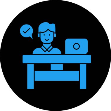 Bilgisayarlı bir dizüstü bilgisayarın vektör çizimi. Genç bir kadın sandalyede oturuyor..