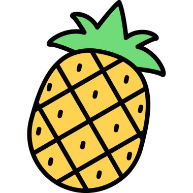 ananas meyvesi simgesi renk ana hatları vektörü