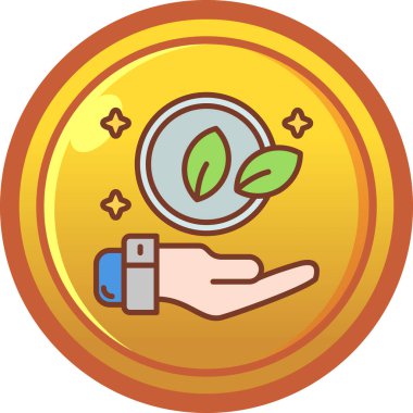 Bir tencerede para ve bir yaprak ikonu ile el, vektör illüstrasyon