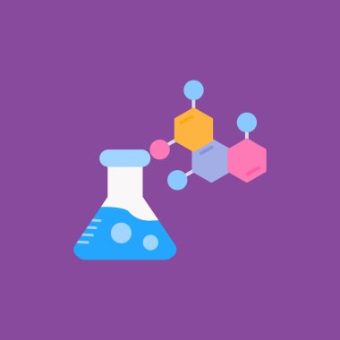 Sıvı ve moleküllü laboratuvar şişesi.