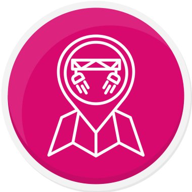 Gözlüklü beyaz çizgi insan yüzü uzun gölge arkaplan izole edilmiş. Yüz yüze. Pembe altıgen düğmesi. vektör illüstrasyonu