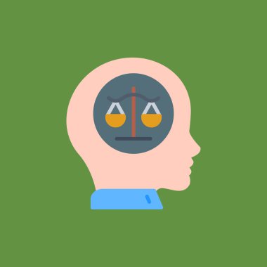 Düz dizayn vektör çizimi insan kafasının adalet sembolü ile.