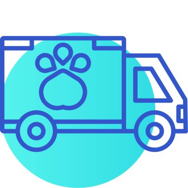 Beyaz zemin üzerinde karton kutu simgesi olan mavi çizgi teslimat kamyonu. Kutu işaretli bir teslimat kamyonu. Soyut çember rastgele noktalar. vektör illüstrasyonu