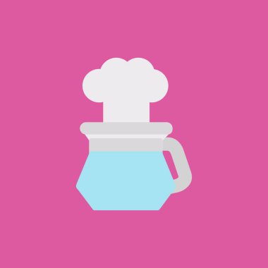 Şef şapka tabelası. Vektör. Yumuşak gölgenin üzerine beyaz bir simge kondu. Menekşe arkaplan.