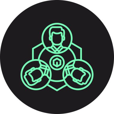 Bir çemberin içinde maskeli ve koruyucu maskeli bir adamın vektör simgesi