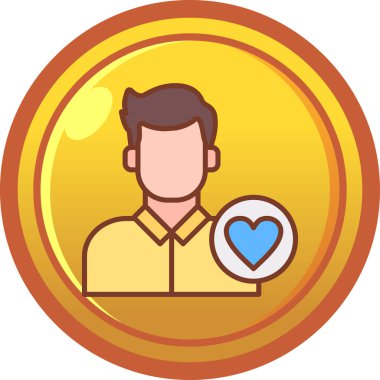 Kalp ikonlu rozet, basit vektör illüstrasyonu