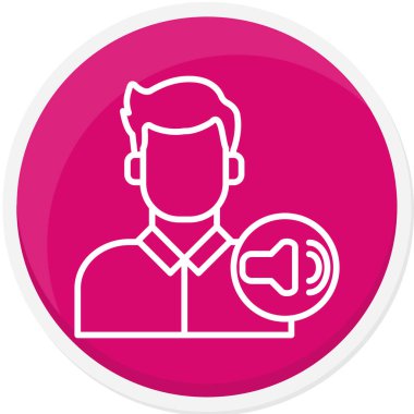 Mikrofon simgesine sahip erkek avatar, çizgi vektörü