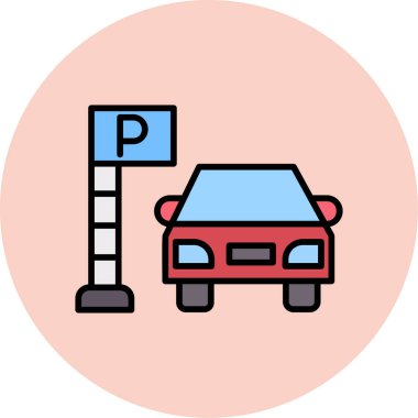 Otomobil ikonu. Beyaz üzerine izole edilmiş çizgi park vektörü simgesi rengi