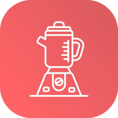 Beyaz çizgi Kettle, uzun gölge arkaplan ile izole edilmiş ikon saplı. Çaydanlık ikonu. Kırmızı daire düğmesi. Vektör