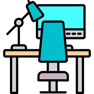 Masaüstü ve sandalye simgesi olan bilgisayar masaüstü, vektör tasarımı